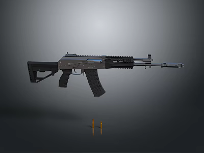 Modern Tactical Assault Rifle With Black Body Magazine Grip And Bullets 3d model