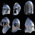 Medieval Metal Helmets With Diverse Historical Armor Designs And Metal Details