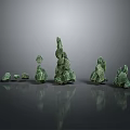 Green Stone Stacks With Various Heights Shapes On Smooth Black Surface And Reflections 3d model