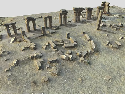 Ancient Ruins Site With Scattered Stone Pillars And Stone Blocks 3d model