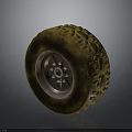 Old Worn Car Tire With Tread Pattern And Metal Rim Details