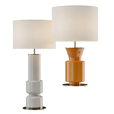 Modern White and Orange Ceramic Table Lamps with White Lampshades and Sleek Bases 3d model