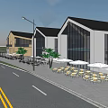 Modern Commercial Complex With Connected Buildings Green Spaces And Waterfront Design