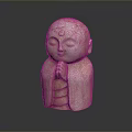 Pink Colored Man Statue with Hands in Prayer Position Closed Eyes on Neutral Gray Background