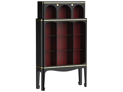 Elegant Black Entryway Side Console Cabinet with Gold Accent Storage Shelves and Slim Legs 3d model
