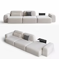 Modern Gray Three Seater Sofa With White Cushion And Side Table 3d model