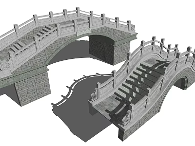 Two Traditional Stone Arch Bridges With Steps And Ornate Railings Design 3d model