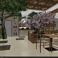 SPA Sauna Relaxing Interior With Cherry Blossom Tree Wooden Structure And Natural Elements