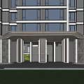 Modern Residential Building Exterior With Glass Windows Stone Facade And Pedestrians At Entrance