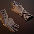 Brown Leather Gloves With Braided And Scaly Pattern For Medieval Cosplay 3d model