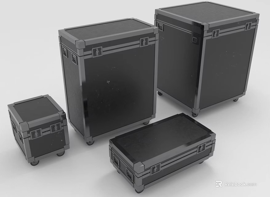 Black Luggage Cases in Various Sizes with Wheels and Hard Shell Design for Travel 3d model 