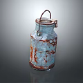 Vintage Rusted Blue Milk Can With Metal Handle For Milk Beverage Storage