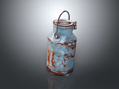 Vintage Rusted Blue Milk Can With Metal Handle For Milk Beverage Storage 3d model