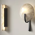 Modern Wall Lights Featuring Round Marble Shade And Rectangular Illuminated Black Metal Frame 3d model