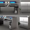 Modern Office Desk With Dual Screens Glass Top Metal Frame Side Cabinet And Plants