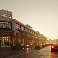 Charming Traditional Chinese Commercial Street With Shops Cars Pedestrians And Warm Evening Lights