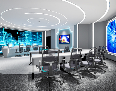 Modern monitoring room Command control room Dispatching command center Monitoring hall Command hall Office desks and chairs 3d model