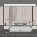 Elegant Modern Bedroom Interior Design With Striped Headboard Wall Bedside Tables And Area Rug
