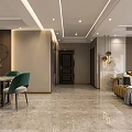 Elegant Modern Living and Dining Room Interior With Sofa Dining Table Chairs And Pendant Lights