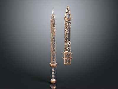 Ancient Decorative Swords With Golden Dragon Patterns Intricate Carvings And Traditional Metal Craftsmanship 3d model