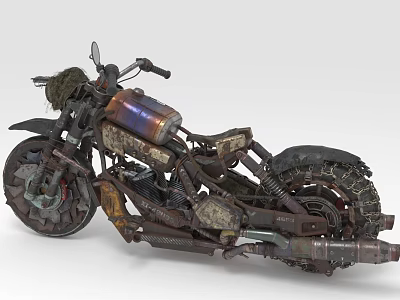 Custom Vintage Motorcycle With Rustic Metal Body Large Tires Leather Seat And Exhaust Pipes 3d model