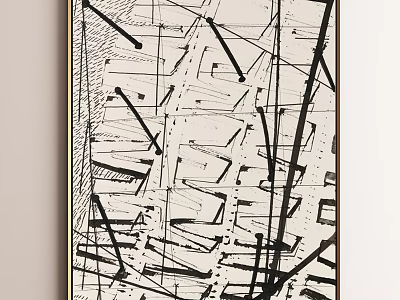 Abstract Art Painting Featuring Black Crossed Lines And Structural Geometric Design 3d model