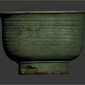 Ancient Green Ceramic Sculpture Carving with Striped Patterns and Footed Base Design 3d model