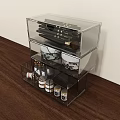 Organized Perfume and Cosmetics in Transparent Acrylic Storage Organizer with Makeup Brushes Jars and Bottles
