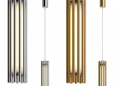Sleek Contemporary Cylindrical Pendant Lights In Silver And Brass Metal For Modern Interior Decor 3d model