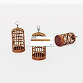 Three Bamboo Birdcages Displayed In Various Positions With Intricate Design Details