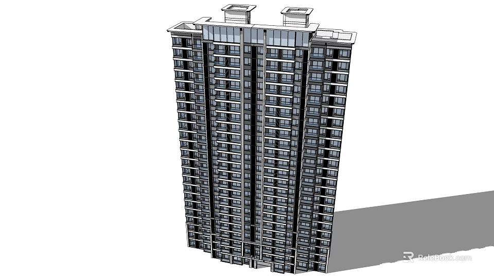 Modern High Rise Residential Building With Multiple Floors Large Windows And Top Structures 3d model