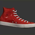 Red High Top Canvas Shoes With White Laces White Sole And Star Pattern 3d model
