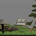 Backyard Garden With Green Grass Lawn Chairs Fire Pit And Pine Tree 3d model