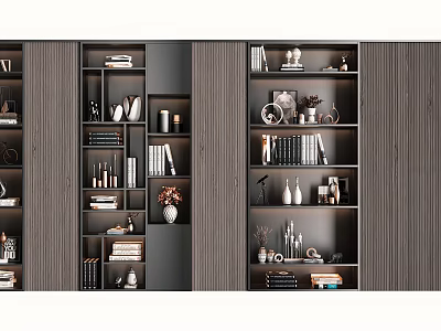 Modern Bookcase Design With Shelves Books Decorative Items And Vases 3d model