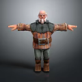 Game Movie Character With Elderly Bald Head Large Beard Striped Shirt Gray Vest Brown Belt Boots