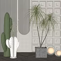 Modern Indoor Potted Plants Decoration With Cactus And Palm Like Plants In Stylish Pots