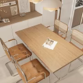 Modern Living and Dining Room Interior With Beige Sofa Dining Table And Artwork 3d model