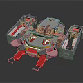 Cartoon Scene With 3D Rendered Mechanical Structure And Red Silver Parts