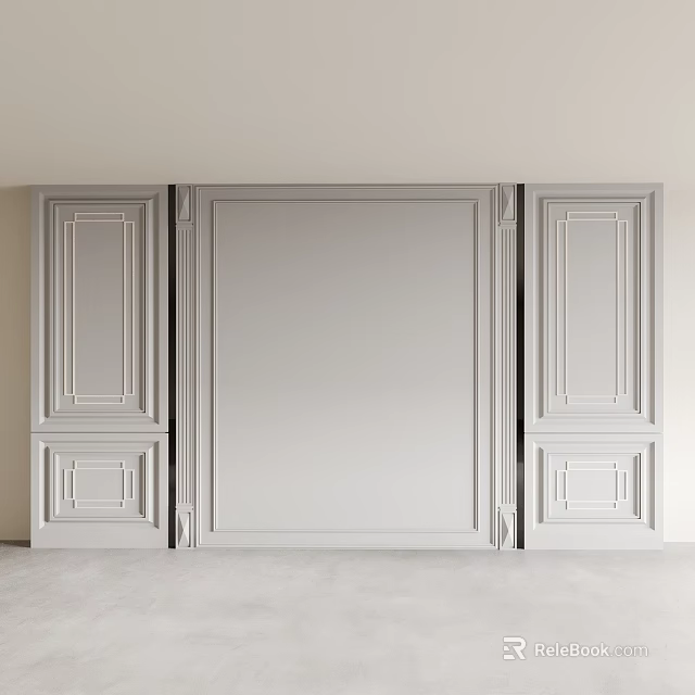 White Interior Wall Paneling With Elegant Decorative Trim And Panel Design 3d model