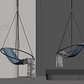 Modern Designer Hanging Chair Interior With Soft Gray Cushion And Throw Blanket