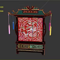 Traditional Chinese Lantern With Green Roof Golden Decorations And Red Dragon Pattern Tassels