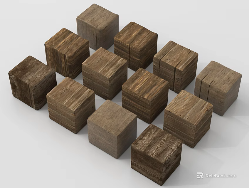 Stone Wood Decorative Cubes Arranged In Geometric Pattern With Natural Texture 3d model