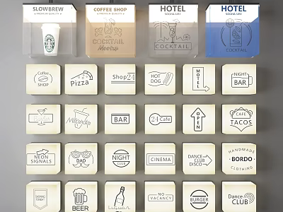 Road Facilities With Directional Signs For Coffee Shop Hotel Pub And Businesses 3d model