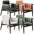Black Leather Accent Chair With Armrests And Wooden Legs For Modern Living Room Decor