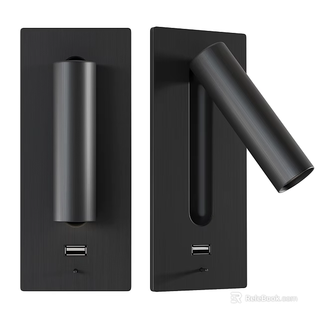 Modern Black Wall Light with USB Charging Port and Hook Design for Home Decor 3d model 
