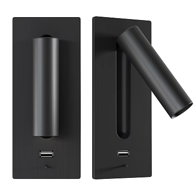 Modern Black Wall Light with USB Charging Port and Hook Design for Home Decor 3d model
