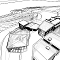 Modern Architectural Design Sketch Featuring Building Complex With Glass Roof And Snowy Ground