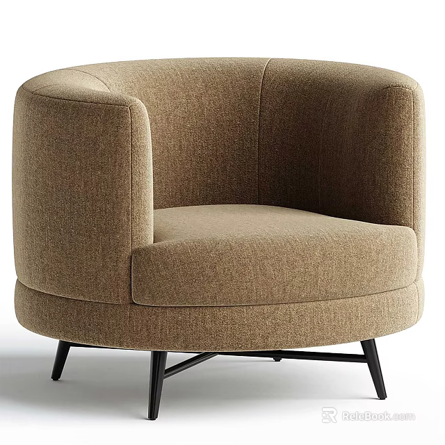 Brown Upholstered Round Accent Chair With Black Metal Legs And Modern Design 3d model 