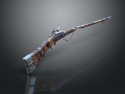 Vintage Rifle With Wooden Stock Metal Barrel And Decorative Chain Design 3d model