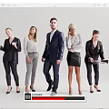 A group of business professionals in formal attire engaged in work activities